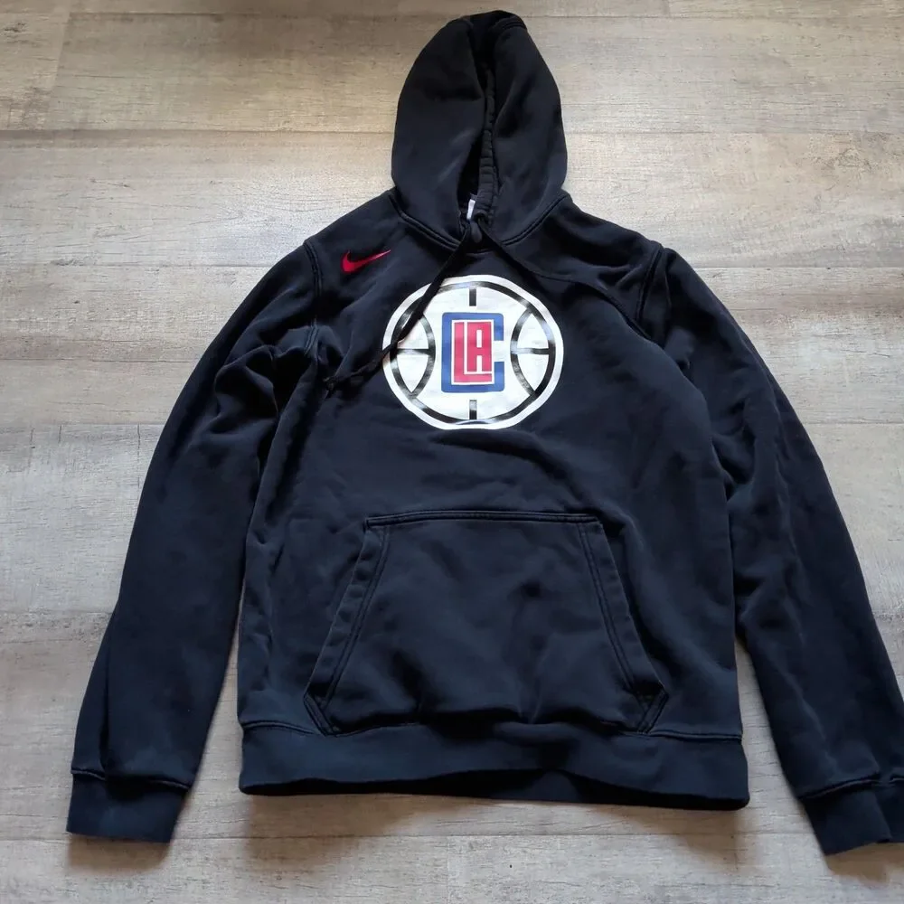 VTG Nike Los Angeles Clippers Hoodie Sweater Mens Small Black Pullover NBA USA
